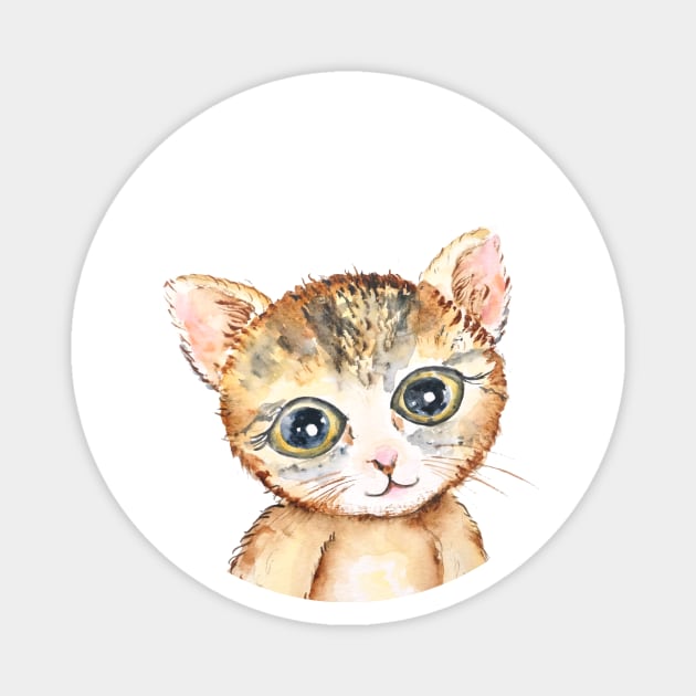 cute baby cat pussy watercolor Magnet by colorandcolor